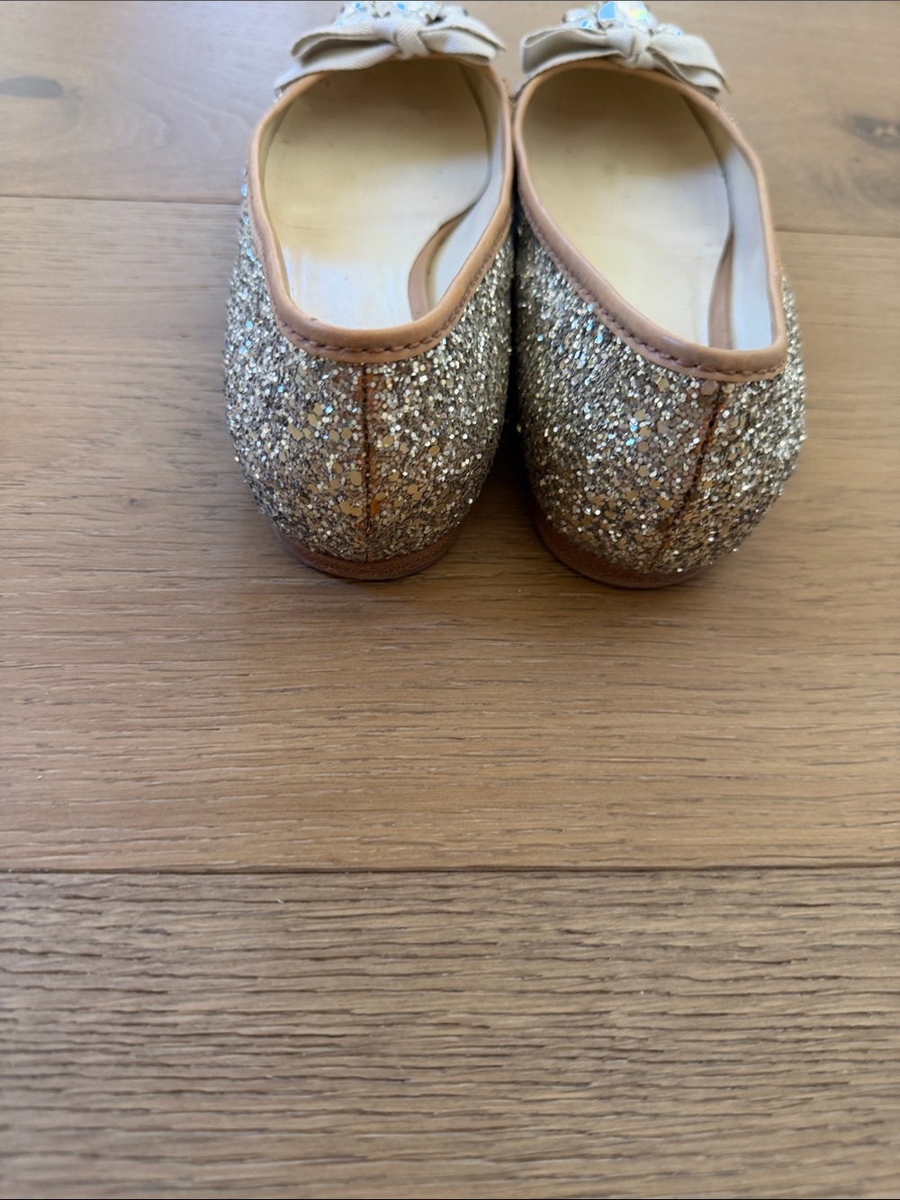 Miu Miu Gold Glitter Pointed Flats with Crystal Bow - Picture 2 of 6